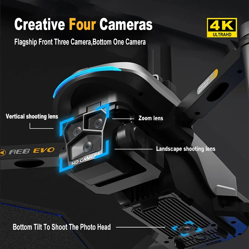 AE8 EVO GPS Drone 4K professionnel HD Triple caméra photographie sans brosse pliable quadrirotor RC Distance 3KM écran Drones jouets
