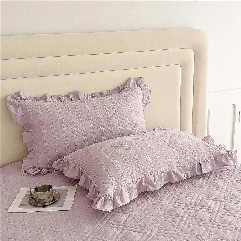 Bonenjoy 2pcs Pillowcase Ruffles Pillow Cover Solid Color Cushion Cover 48x74cm Rectangle Pillowslip Home Pillow Case 베개커버