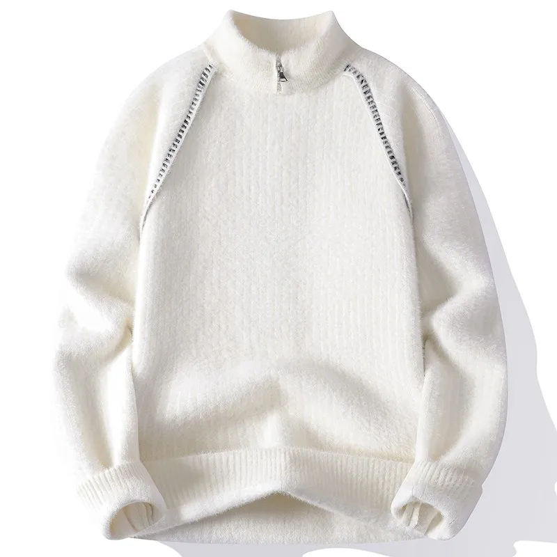 

Faionable Casual Knitted Sweater Men's Autumn Winter f Zippered Faux Mink Quali Top Versatile Daily Wear Comfortable