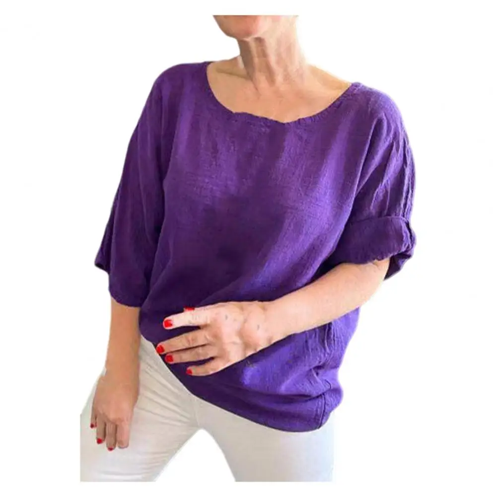 

Women Solid Color Tops Breathable Women's Summer Tee Shirt Soft Stretchy Loose Fit Top for Daily Wear Solid Color Skin-friendly