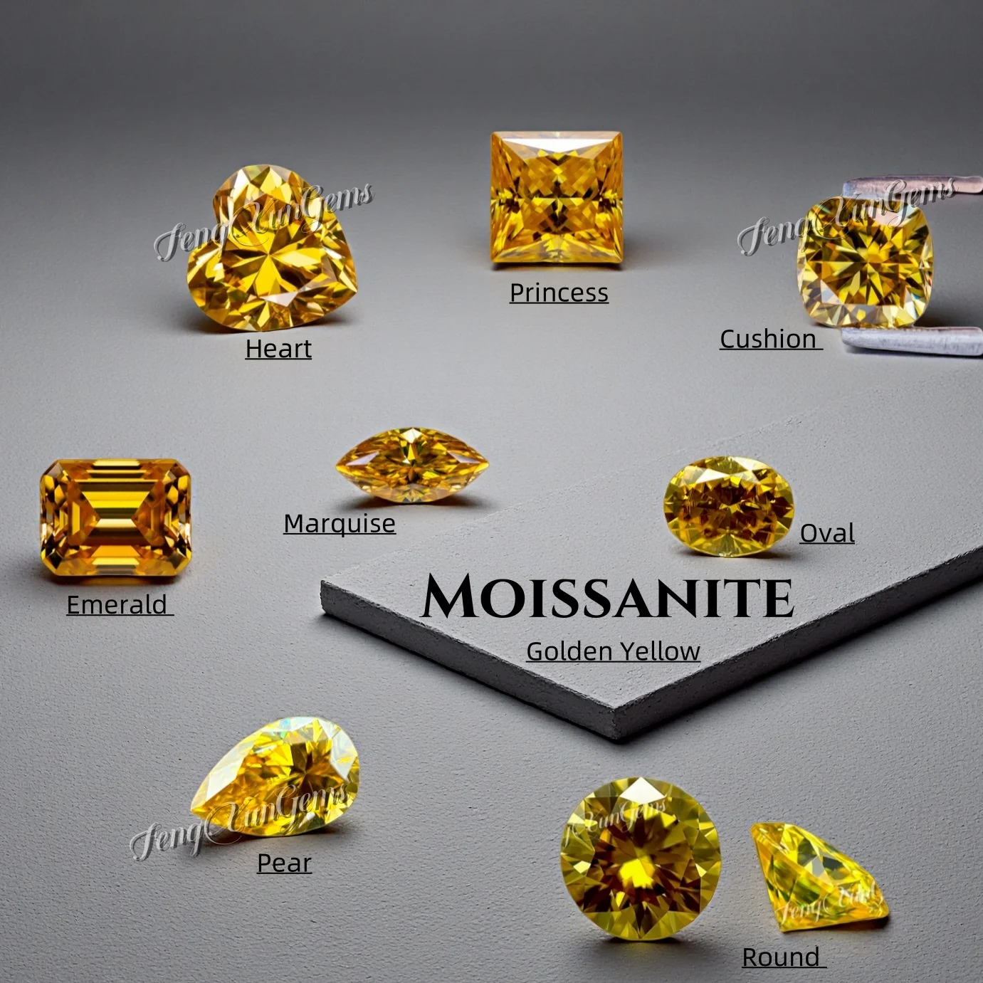 

Shining Golden Yellow Moissanite 0.5~5ct With GRA Certificate Lab Grown Loose Gems Radiant /Marquise/Pear For Inlay