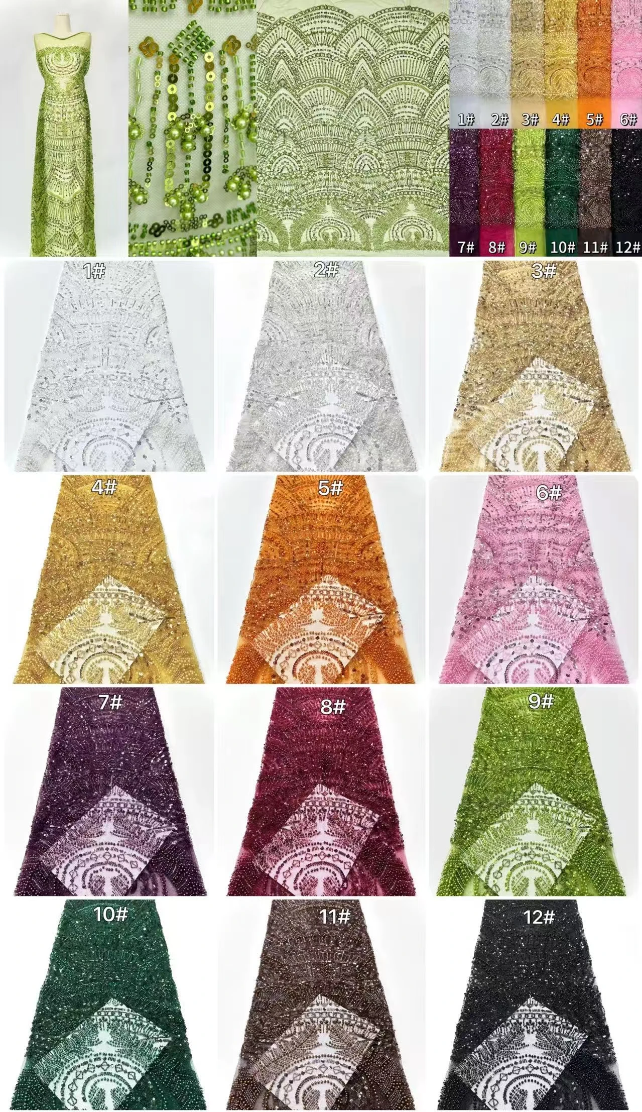 Orangefarbener Perlen-Spitzenstoff, afrikanischer Tüll-Spitzenstoff, 2025, französischer Stickerei-Spitzenstoff für Hochzeit, Party, Nähmaterial CC1732