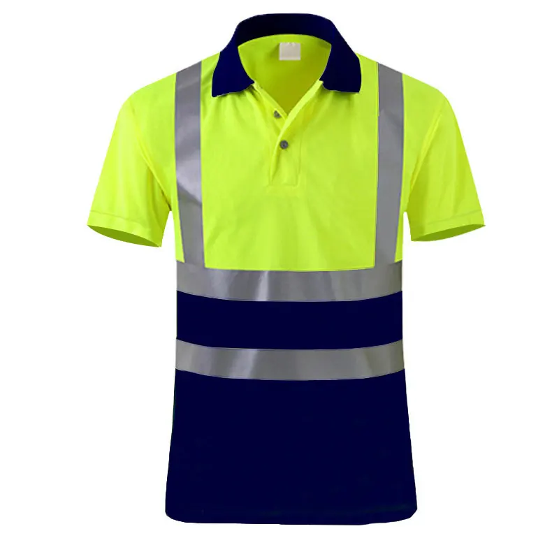 Hi Vis Viz Men's Navy Collar Safety Work Wear High Visability Hi-Vis T-Shirt Polo