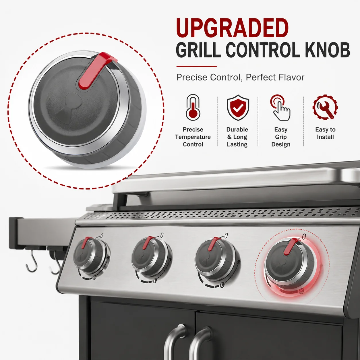3PCS Grill Control Knob Replacement for Genesis II LX Series, Lighted Burner Knobs, Durable Heat-Resistant Design, 66753