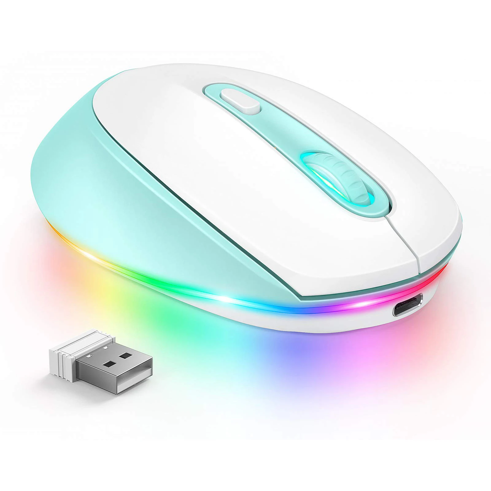 

Aesthetic Rechargeable Mouse, 2.4G Wireless Mouse, Small Mice with Quiet Click LED Lights for Laptop Windows Ma, Mint Green