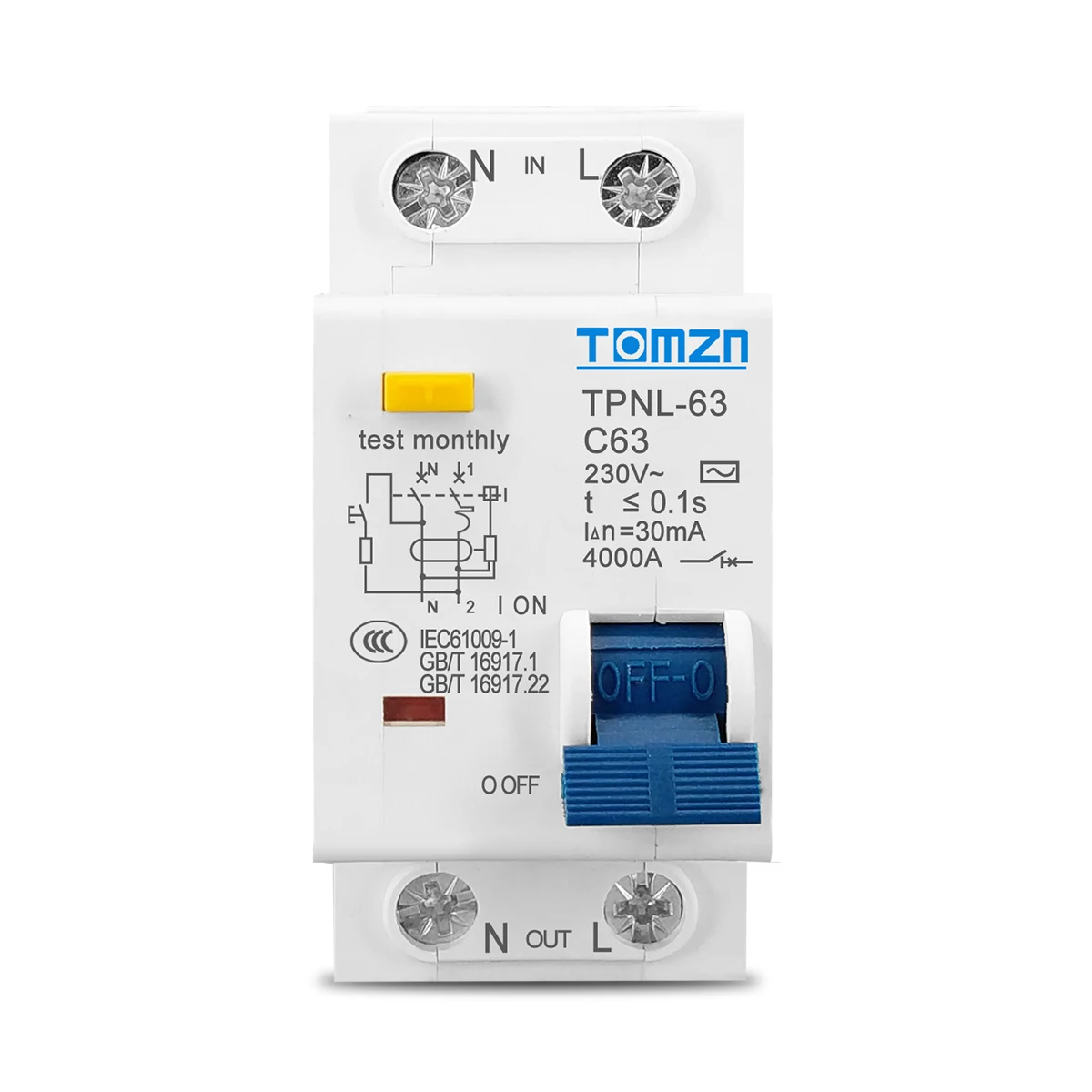 TPNL 230V 1P+N Residual current Circuit breaker with over and short current Leakage protection RCBO MCB