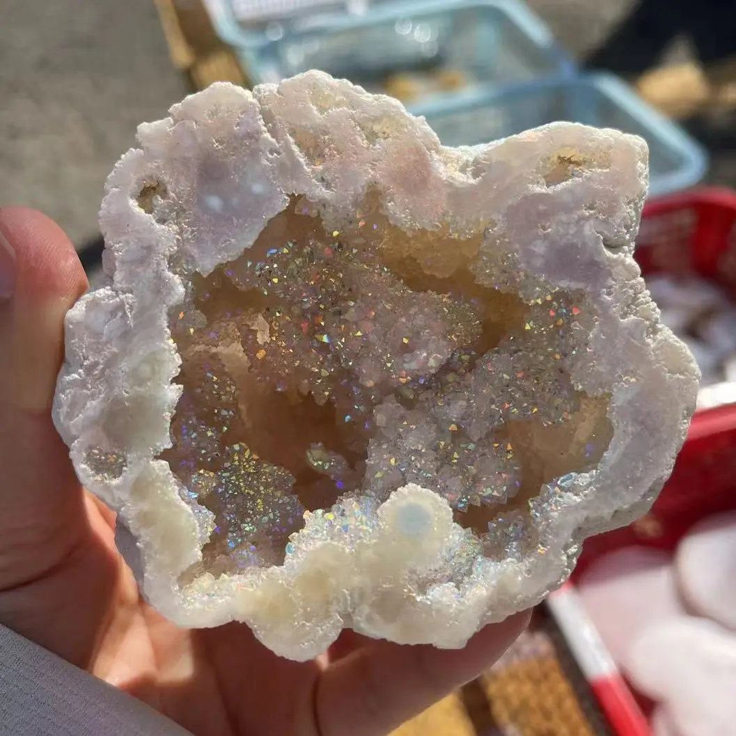 

Raw Natural Agate Quartz Geode Healing Gemstone Ornament Color Plated Crystal Cluster Mineral Specimen Energy Stone Decor