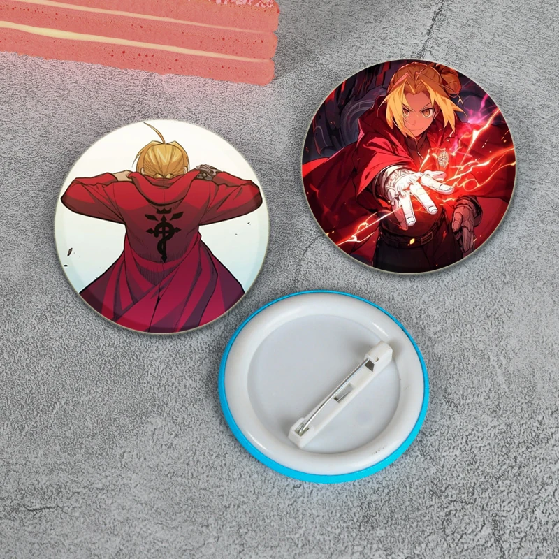 58MM Anime Cartoon Figure Edward Elric Round Soft Button Pins Brooch DIY Backpack Clothes Decoration Jewelry Accessories Gifts