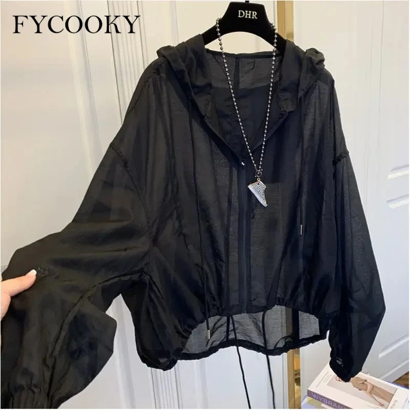 New 2025 Women Jackets Summer Sun-proof Zipper Coats Thin Loose See Outerwear Woman