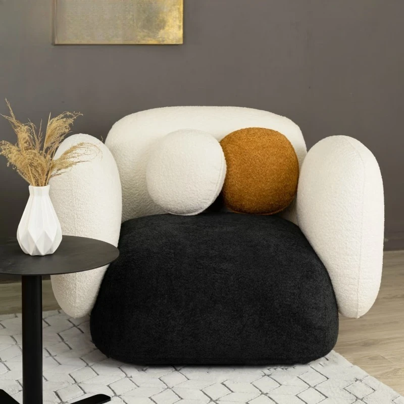 

Nordic Cream Retro Old Chenille Velvet Black and White Sandwich with Casual Lazy Wind Single Balcony Sofa