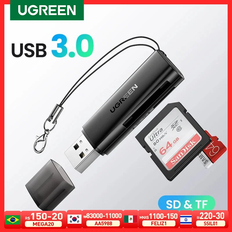 UGREEN قارئ بطاقات USB3.0 2-in-1 SD مايكرو قارئ البطاقات SD قارئ بطاقات للكمبيوتر الكمبيوتر قارئ بطاقات الذكية بطاقة الذاكرة محول TF قارئ البطاقات SD قار...