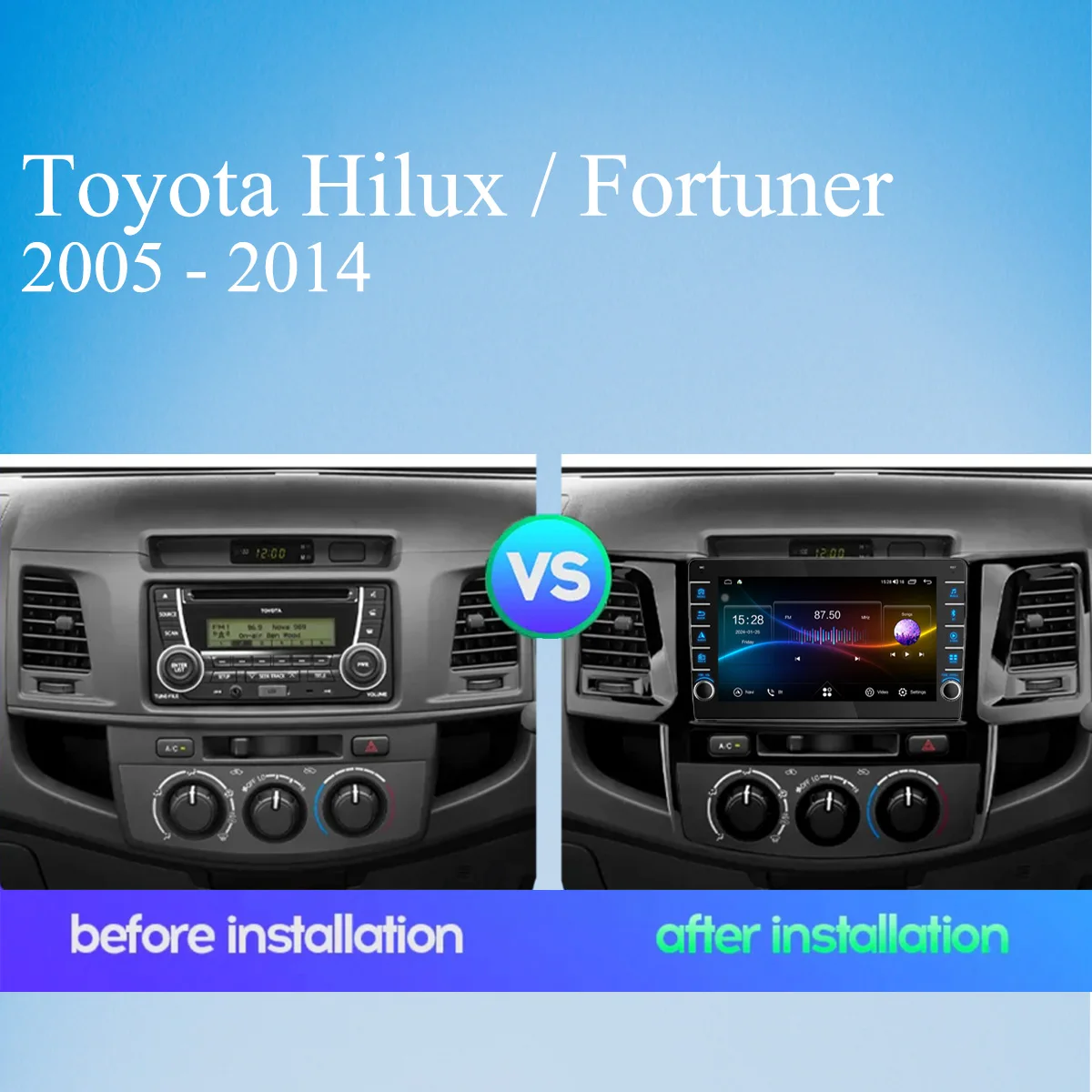 8G + 128G 8Core أندرويد 14 راديو السيارة الصوت الوسائط المتعددة مشغل ديفيدي HU لتويوتا فورتشنر هايلكس 2005 - 2014 ستيريو تلقائي Carplay RDS