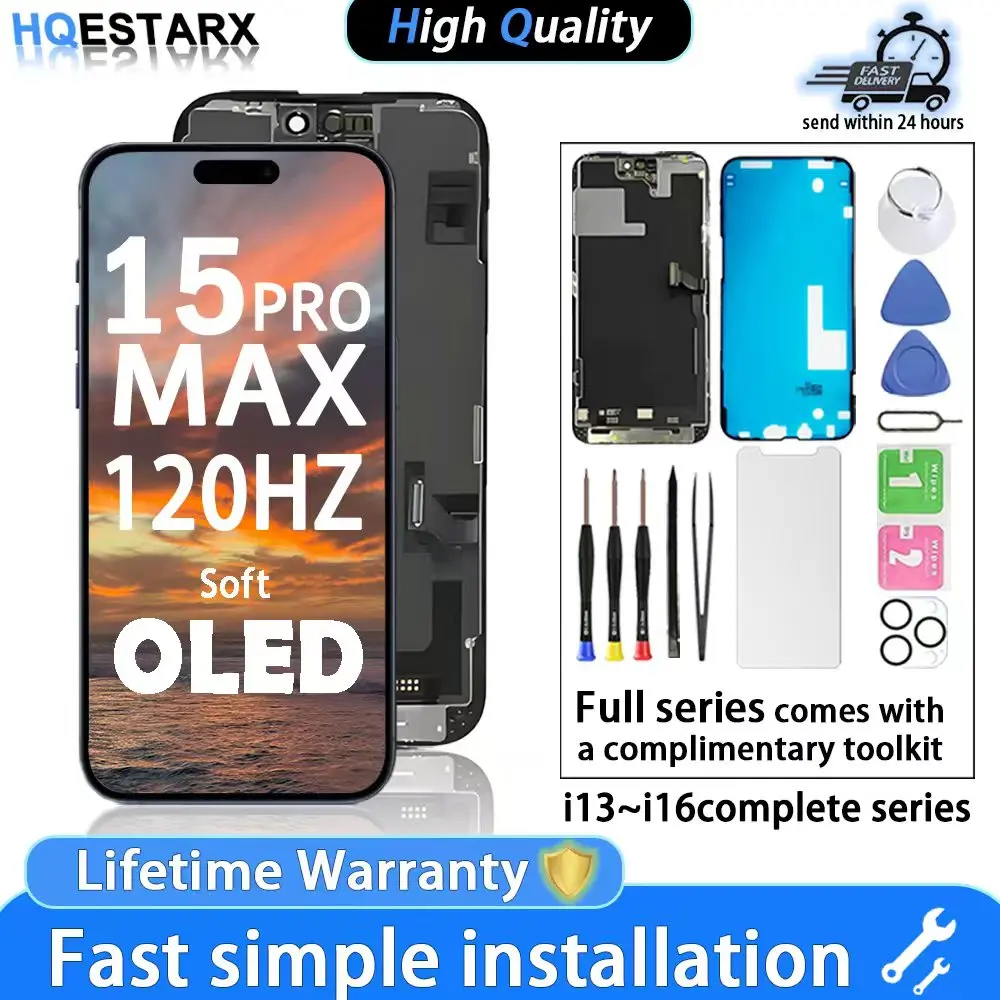 

HQESTARX Phone Screen FOR IPhone 15 PRO MAX I13~16 LCD/OLED with Repair Tools Mobile Screen Replacement Parts Glass Protector