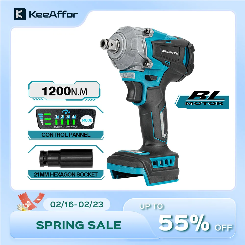 

KEEAFFOR Brushless 1200N.M Electric Impact Wrench 1/2 Inch Cordless Electric Drill Screwdriver Power Tool For Makita 18V Battery