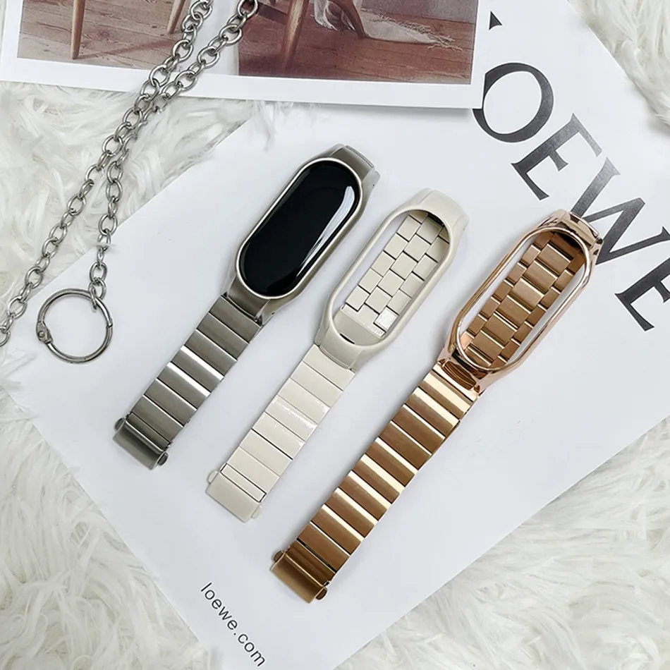 สายรัดโลหะสำหรับ Xiaomi Mi band 8 7 6 5 4 3สายนาฬิกาแฟชั่นสายสแตนเลส INS เปลี่ยนสายรัดข้อมือ Correa