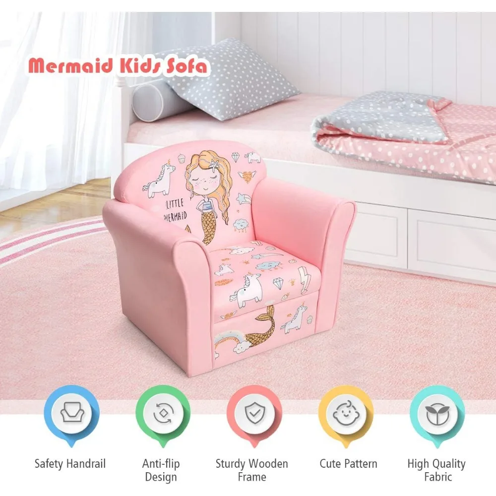 أريكة للأطفال مع مساند للذراعين، كرسي أطفال منقوش، أثاث خشبي قوي لمرحلة ما قبل المدرسة، تصميم خفيف الوزن