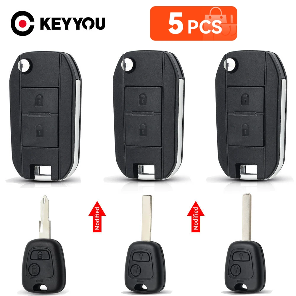 

KEYYOU 5 шт. 2BTN модифицированный откидной корпус дистанционного ключа для Citroen C1 C2 C3 C4 Picasso Xsara Peugeot 206 306 307 107 207 407 Partner