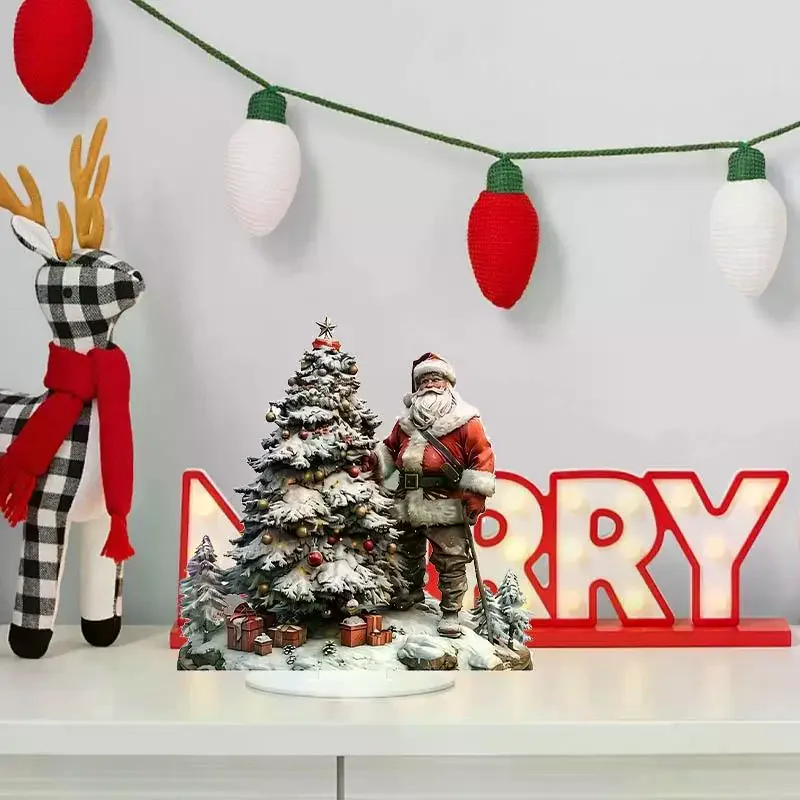 زينة على سطح الطاولة سانتا كلوز مع قاعدة 2D من الأكريليك لعيد الميلاد 2026 لوازم الحفلات