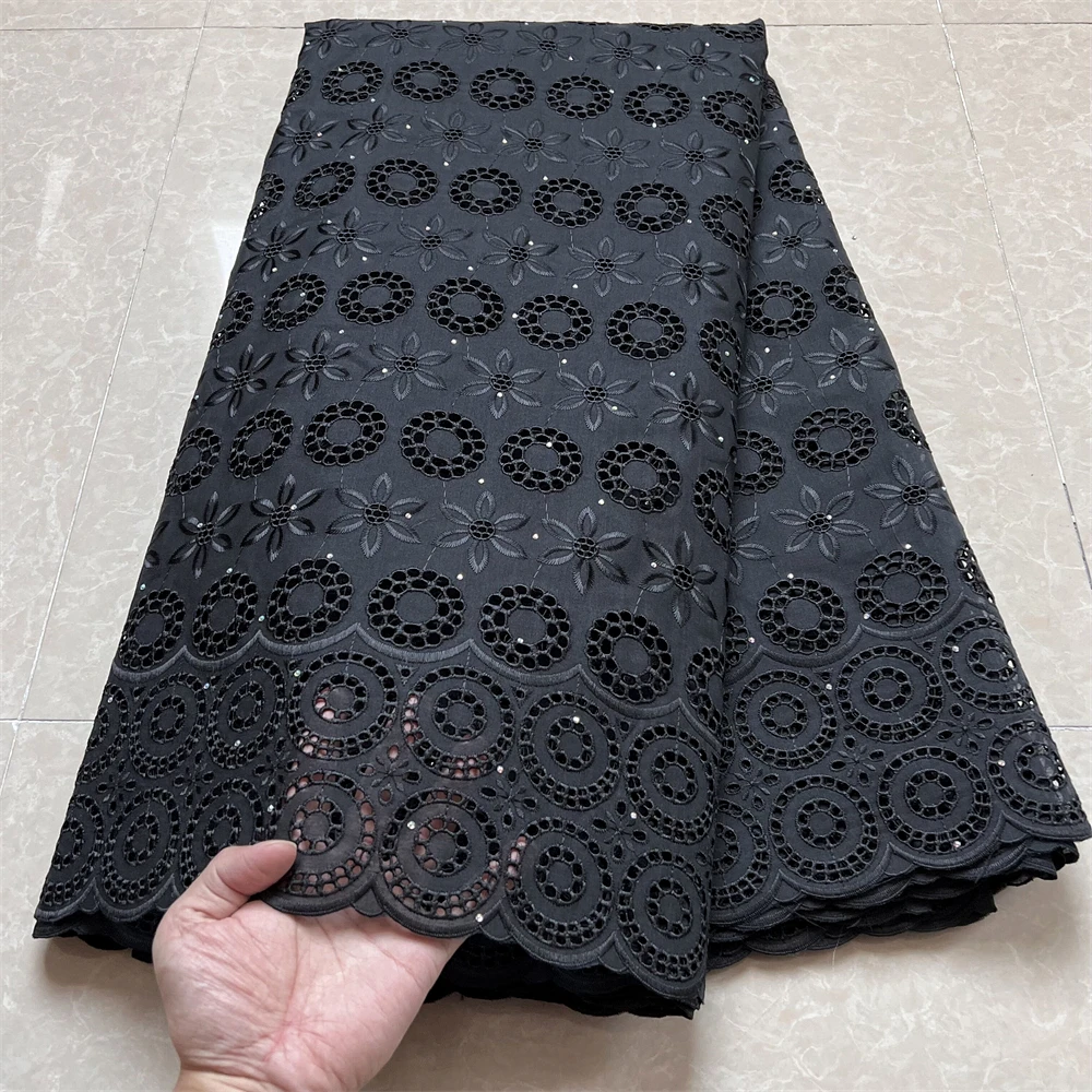 2023 Latest High Quality African Nigerian Pure Tulle Damask Lace Fabric Embroidery Party Dress Sequins Cotton Cloth 5yards