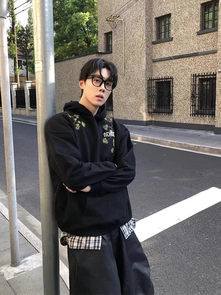 

Bla Oversize Hoodie Men's Street Sle Trendy Jaet Autumn Casual Cotton Polyester Blend Embroidered Youth Faion
