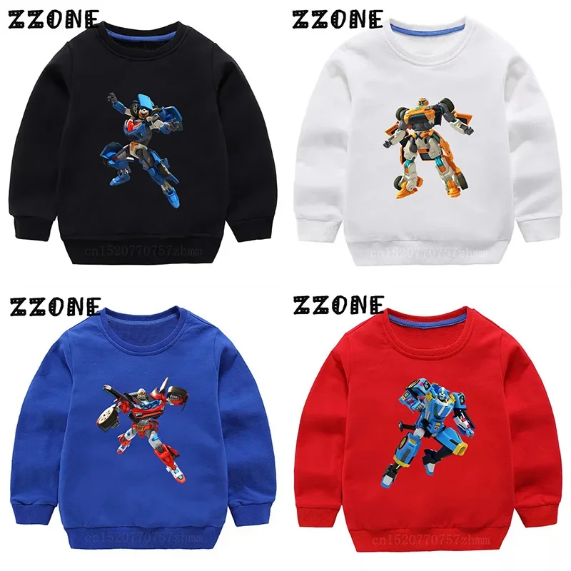 Kids Sweatshirts Tobot Evolution Transformer Robot Car Print Funny Children Hoodies Casual Baby Pullover Tops Girls Boys Clothes