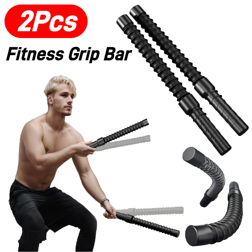 2Pcs Strength Training Bar Ergonomic Fitness Grip Bar Biceps Triceps Strengthener Spring Arm Strength Expander for Home Gym