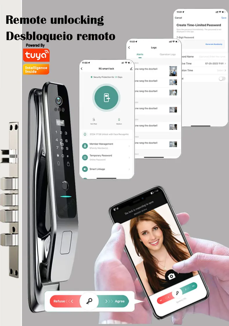 Full Automatic fechaduras inteligentes, 3D Reconhecimento Facial, Smart Door Lock, Senha de impressão digital, impermeável ao ar livre, Tuya App, 6068