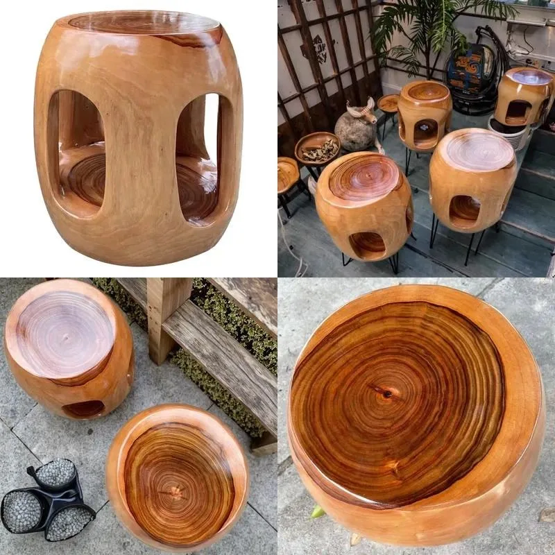 Modern Camphor Wood Stool Solid Wooden Bar Stool Coffee Table Dresser Bedroom Shoe Changing Bench Original Guzheng Style