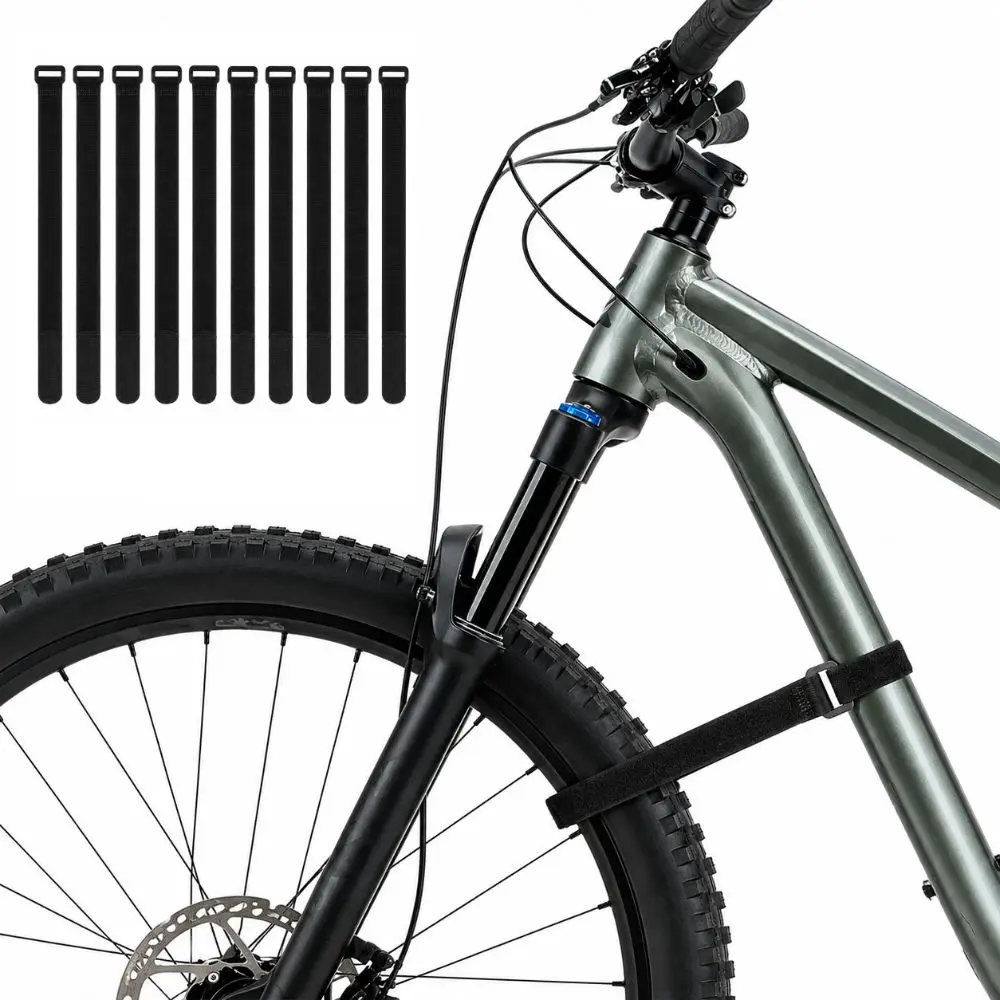 10pcs Adjustable Bike Strap Black Polyester Nylon Bike Rack Strap 30cm with Hook and Loop Bike Wheel Stabilizer Strap