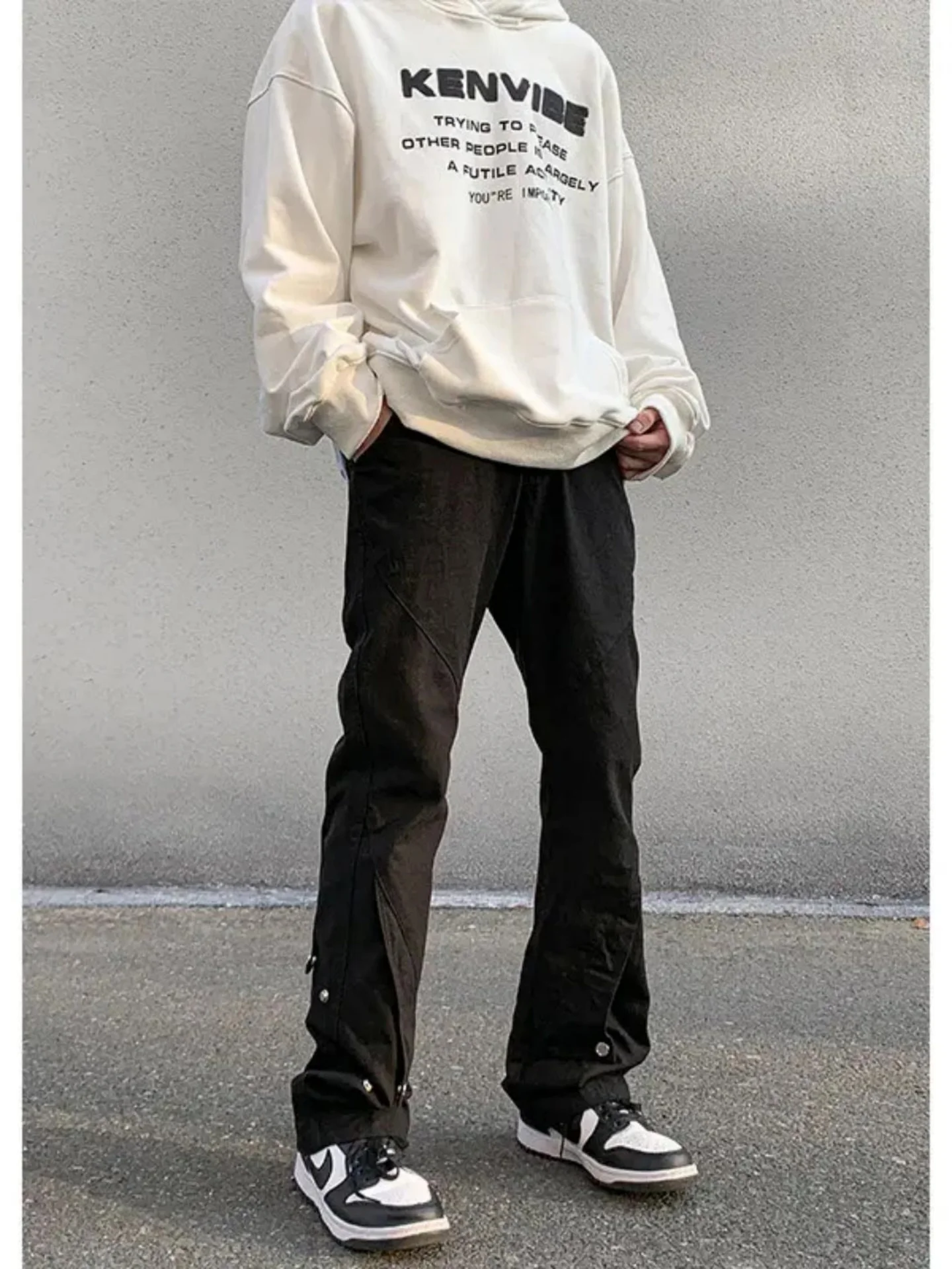 

American Sle Men's Workwear Pants Spring Autumn Loose Fit Bell Bot Pure Color Trendy Casual Pants High Waist Straight Leg