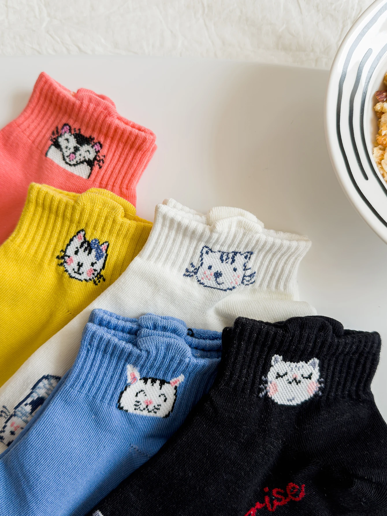 5-Pairs Spring Autumn Season Sweat Absorption Cartoon pattern Cotton Knitted soft Casual short Socks