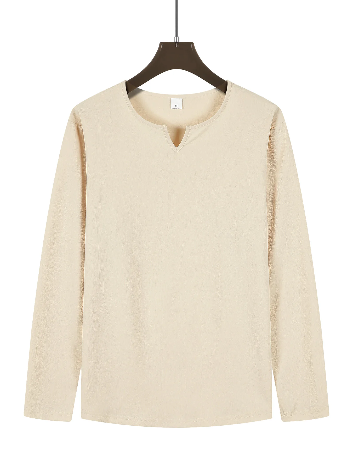 

Small V-neck long sleeve solid color T-shirt men's loose version comfortable high-end T-shirt spring and summer new thin top