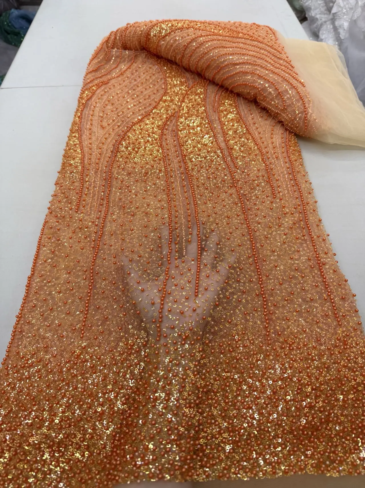 

2025Nigerian African French Guipure Tulle Lace Fabric 3DSequins Beaded Embroidery for Luxury Wedding Party Evening Dresses 5Yard