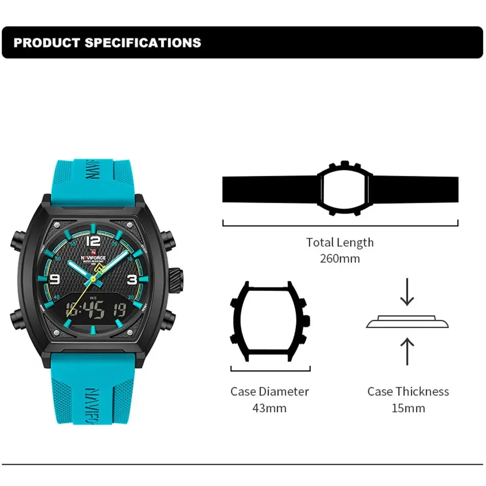 NAVIFORCE 高級メンズ腕時計スポーツクォーツ時計メンズ液晶デュアルディスプレイ防水発光マン腕時計 2025 レロジオ Masculino