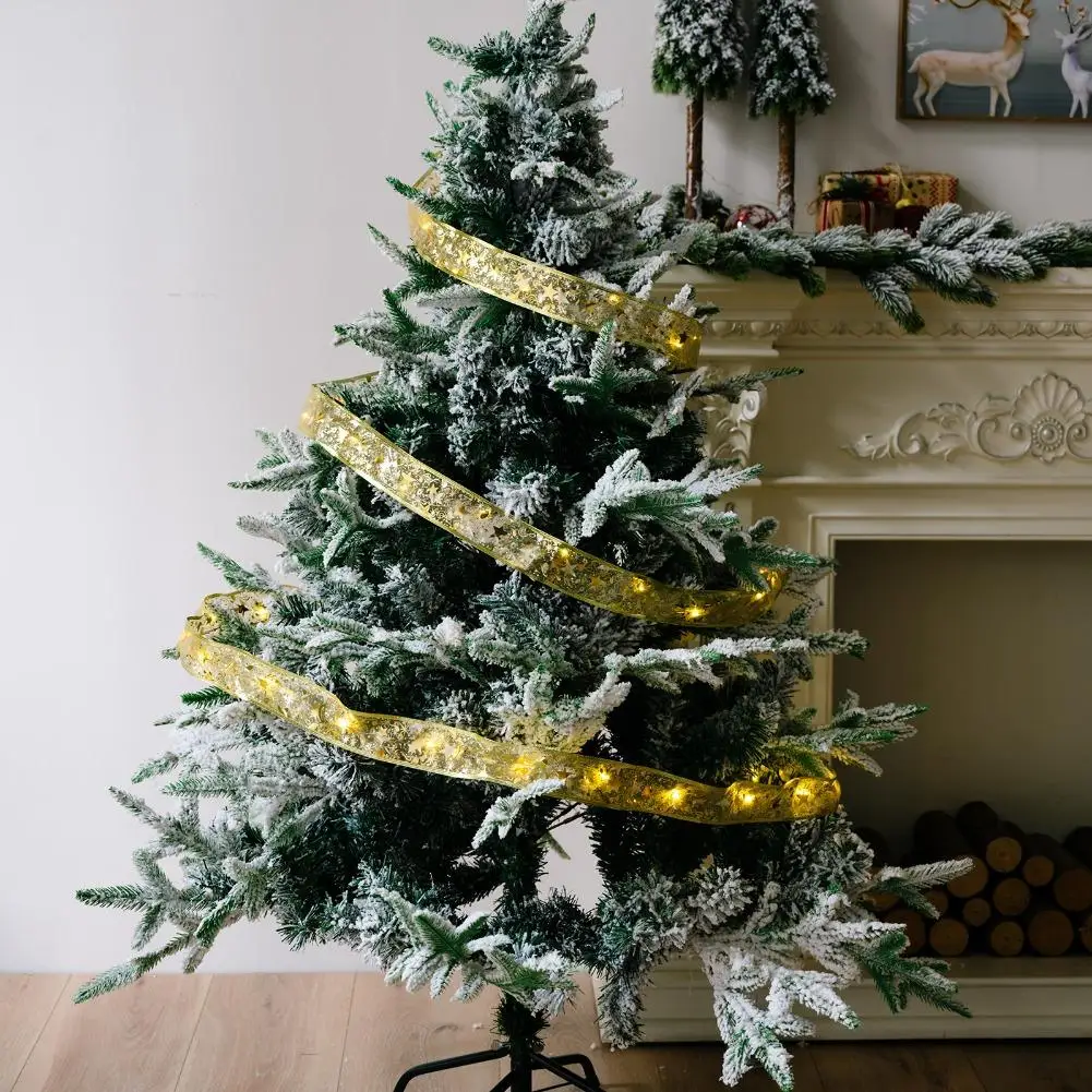 ไฟริบบิ้นคริสต์มาส ไฟ LED สายไฟประดับต้นคริสต์มาส จี้ประดับ โบว์ ผ้าไหม ไฟลวดทองแดง ของขวัญ DIY สร้างสรรค์