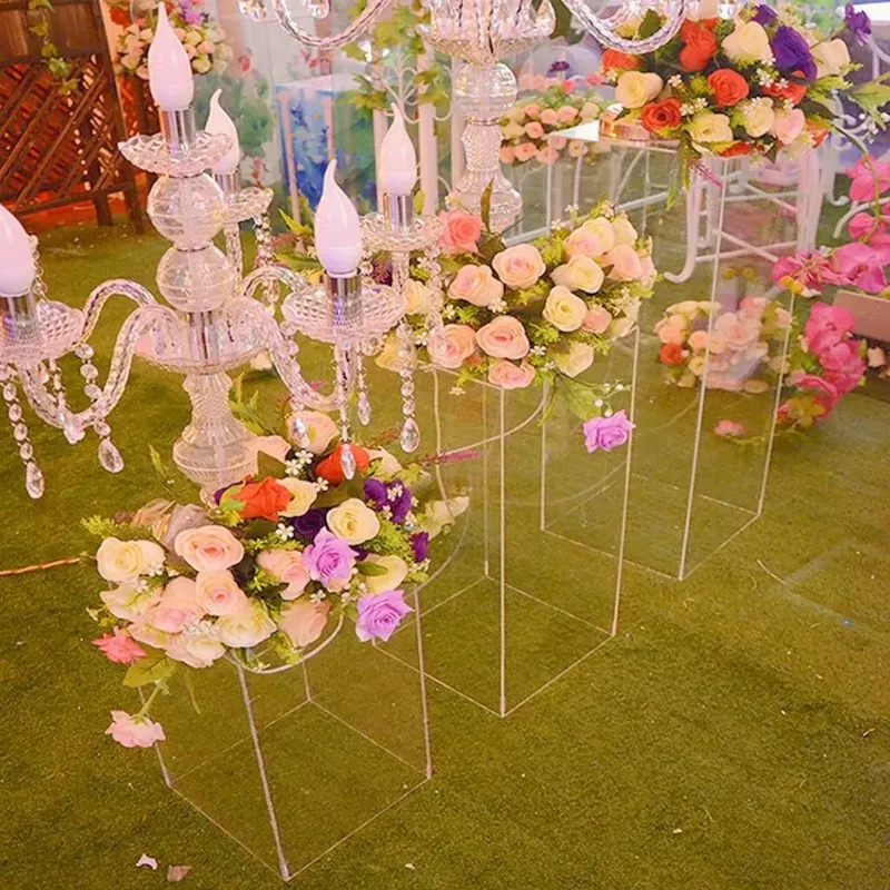 Acrylic Wedding Flower Stand Aisle, Clear Square Column, Flower Frame, Road Decoration, Party