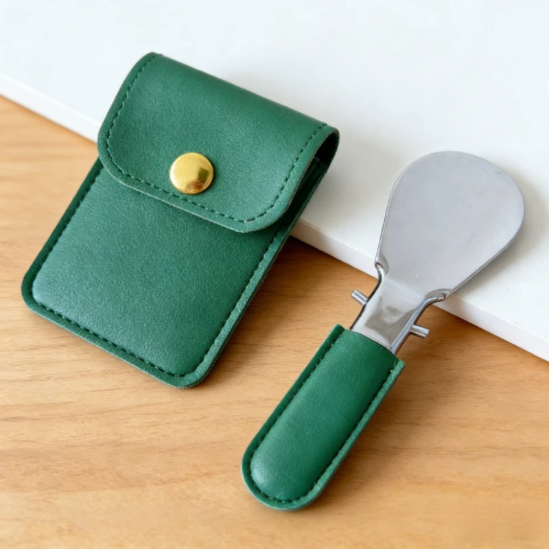 Stainless Steel Folding Shoe Horn PU Leather Small Bag Keychain Lazy Shoe Lifter Portable Shoe Puller Helper Men Women Daily Use