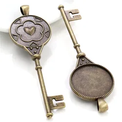 5pcs 25mm Inner Size Antique Bronze Key Shape Cameo Cabochon Base Setting Charms Pendant (A4-47)