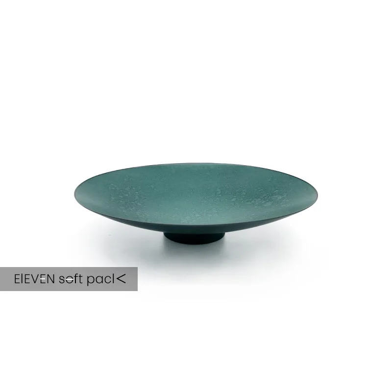 Creative new Chinese malachite green metal round tray storage fruit plate ornament home living room study soft decoration