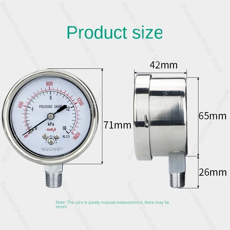 Capsule Pressure Gauge YE60 10KPa Gas Gauge Natural Gas Gauge Over-voltage Protection Type Micro - Pressure Meter