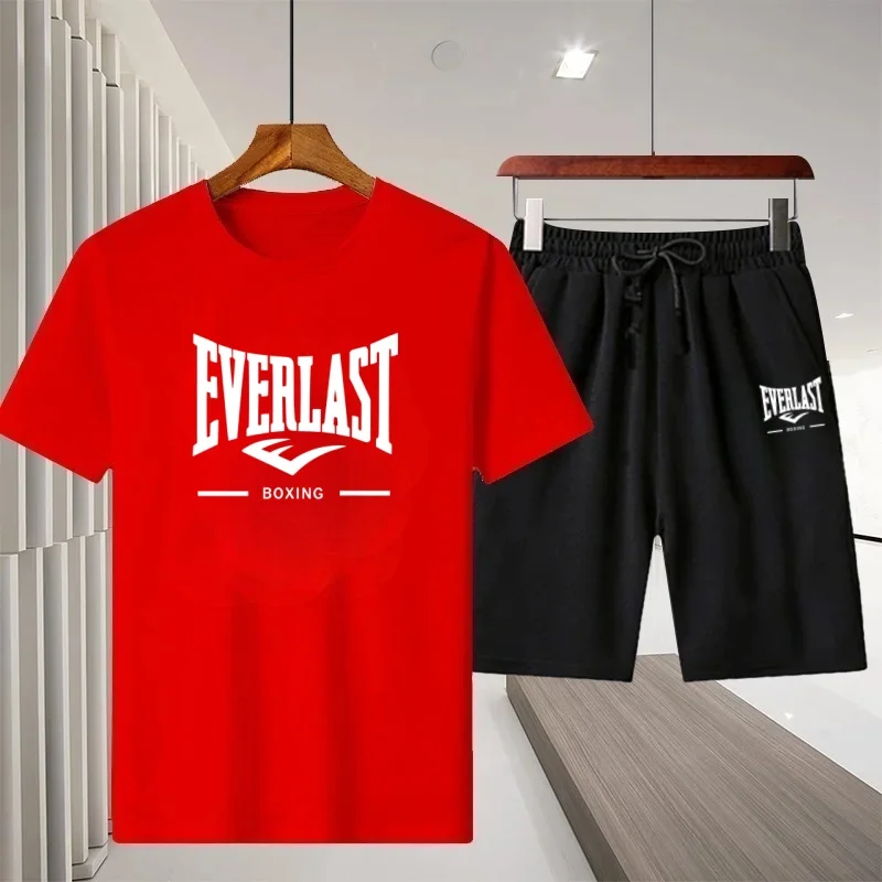 

2025 Men's Summer outdoor street breathable printed T-shirt + Shorts two-piece casual fitness sportswear jogging set