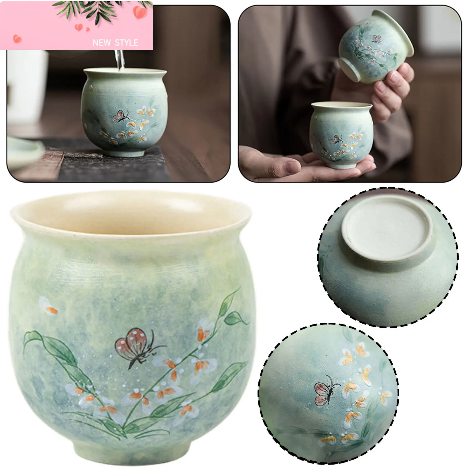 

Ceramic Chinese Tea Cups Vintage Handle-less Ceramic Mug For Adults