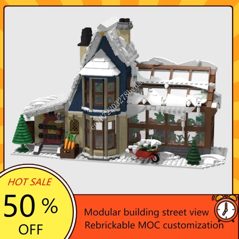 Winter Village Greenhouse Building Blocks, Modular MOC, Creative Street View, Arquitetura Assembly Model, Brinquedos Presentes, 1423Pcs