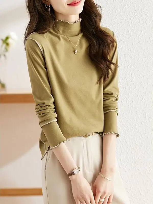 

High Collar Long Sve Thermal T-irt Women's Autumn Winter New Sle Warm Velvet Inner Wear Faionable Base Layer Top