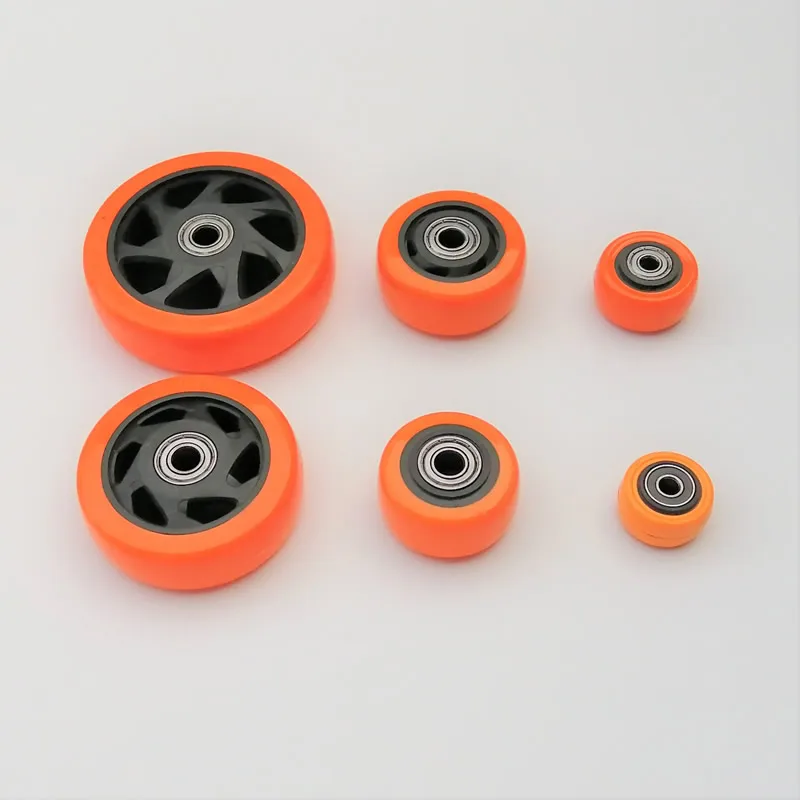 PU Replacement caster wheels with double bearings orange color high load capacity wear resistance furniture wheels