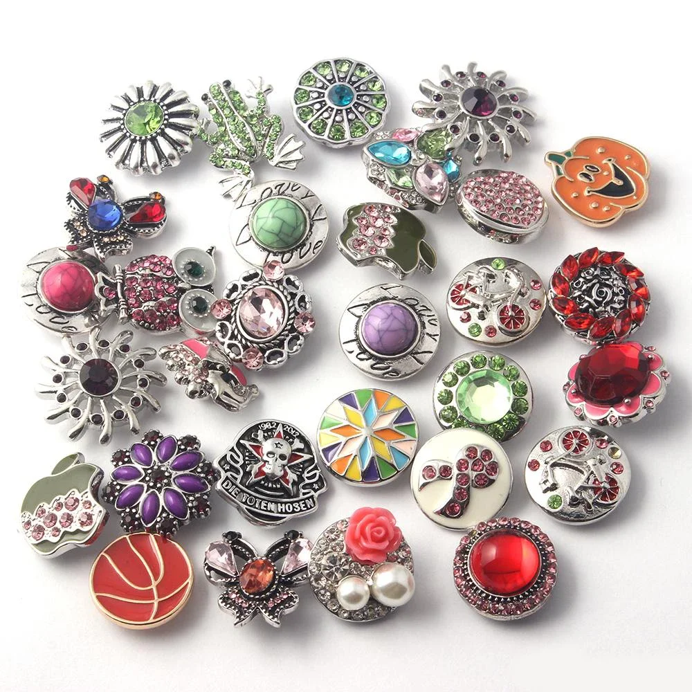 50pcs/lot Clearance Price Mixed Color 18mm Metal Glass Crystal Snap Button Jewelry DIY Charm Bracelet Necklace Wholesale