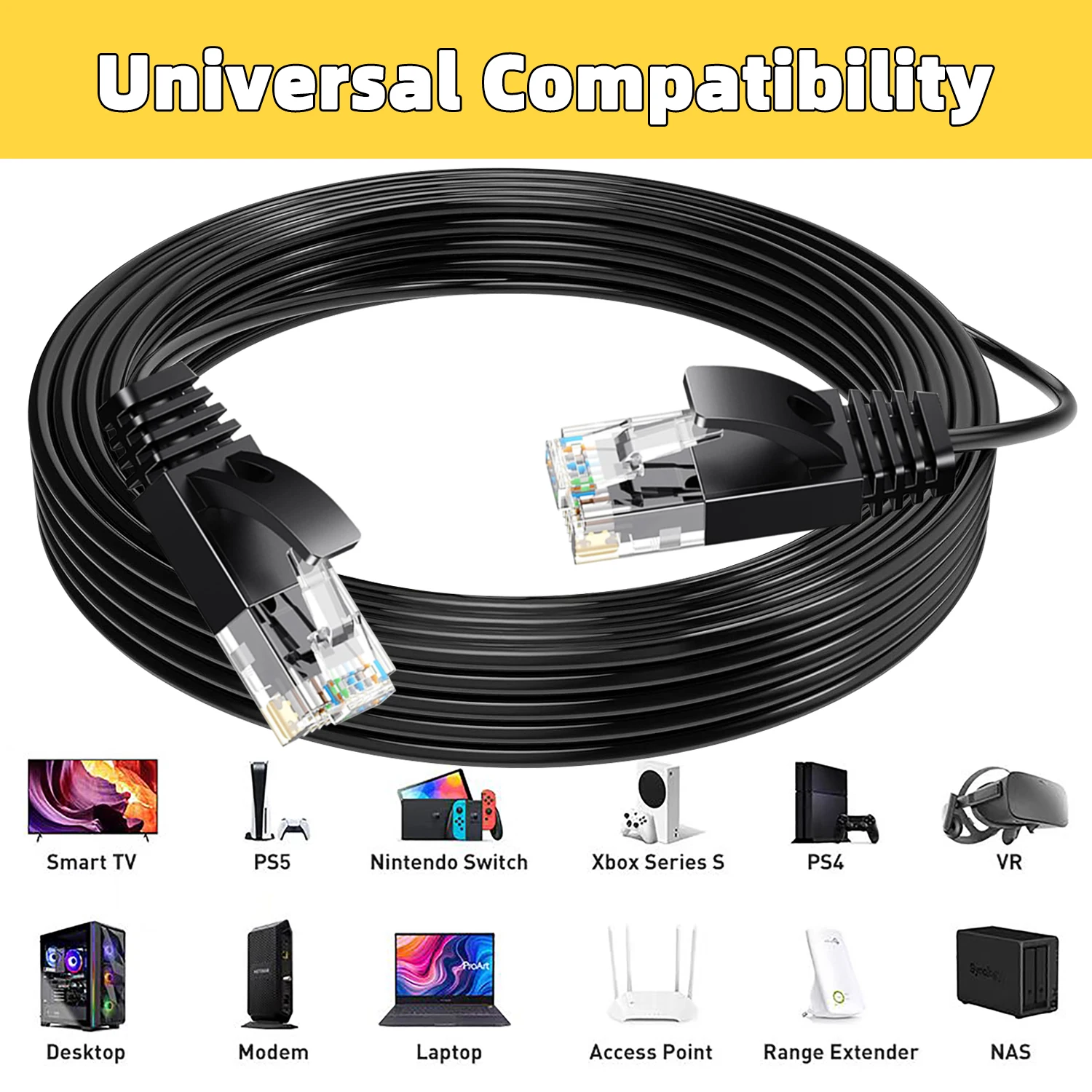 Ultra Slim Cat6A Ethernet Cable LAN Ethernet Cable 10Gbps 550MHz UTP Cat 6a Network Cable Thin Patch Cable for Router, Modem