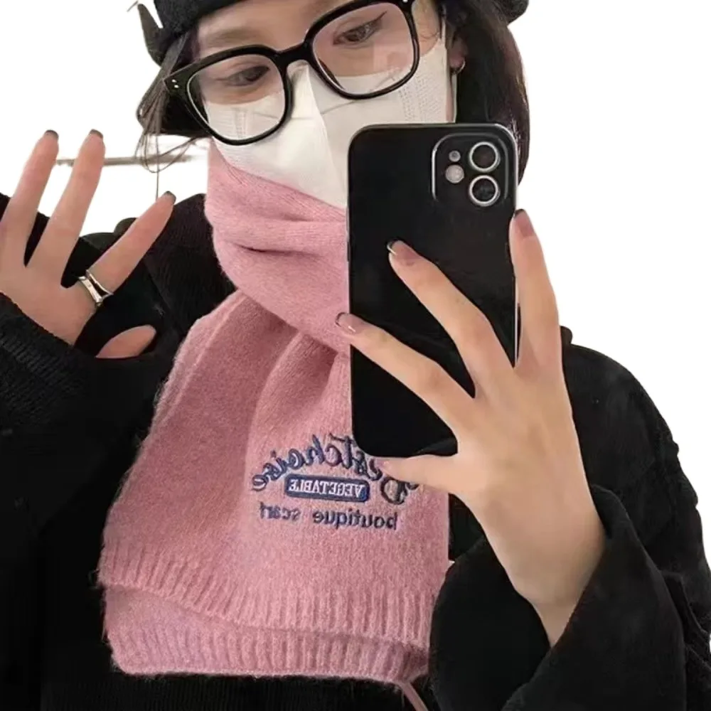 

New Windproof Neck Warmer Coldproof Embroidered Neckerchief Solid Color Warm Shawl Gift