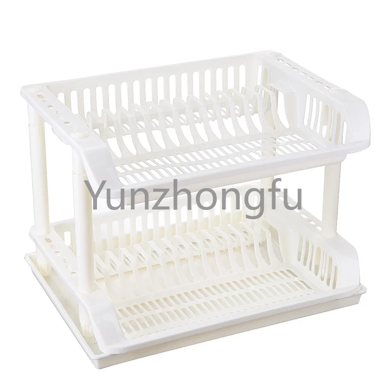 Dishes Cups Furni 43x25x27 Cm Rattan Plastic Dish Drainer for Kitchen Sink 2 Levels Dish Drainer Plastic Multi-Functional Dishes