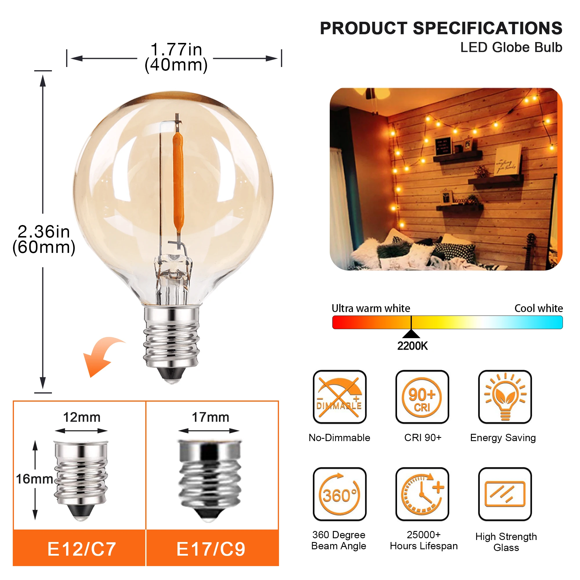 Waterproof G40G LED Chain Outdoor Lights Garland 7.6M 15M 20M Connectable Led String Lights Christmas Outside Party Decoration